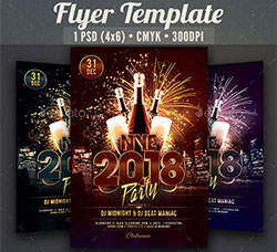 2018新年聚会海报/传单模板：NYE 2018 Party Flyer